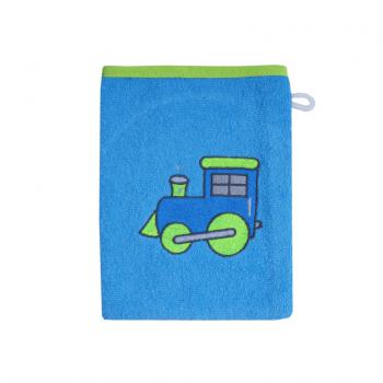 Preview: Baby Kapuzen-Badetuch und Waschhandschuh  mit Lok  ozean- Stickerei , -im Geschenkkarton